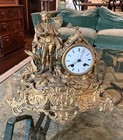 Antique 19 C  Victorian French Gilt Mantel Clock Figural Gardener