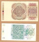1989 - 1990  Norway Note 100 - 50 Kroner   Lot Of 2 Pc 
