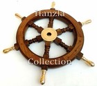 Solid Brass Handle 18  Wooden Helm Ship Wheel Boat Steering Antique Wall Decor