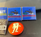 Vtg Lot Of 7 Pinback Buttons Pins Vintage Retail Marketing Advertising Nike Eggs