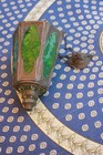 Vintage Green Pressed Glass   Brass Hanging Lantern 1  Candle Holder Pendant
