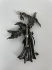 Vintage Pewter Wizard Brooch Pin Staff Snake Crystal Ball Rhinestones Fantasy