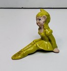 Vtg Gilner Pottery Pixie Elf Sitting Cheeky Grin 1950s Pointed Ears Yellow Green