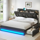 Queen Bed Frame With Slanted Hidden Storage Headboard   4 Drawers  Led Lights