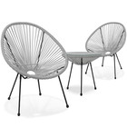 3 Pieces Outdoor Acapulco Chair Tempered Glass Table Bistro Set Patio Furniture