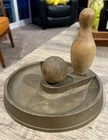 Vintage Bowling Ashtray Cast Metal Wood Ball Pin Mid Century Bar Decor Antique