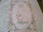 Vintage Baby Blanket Precious Moments Together Quilt Pink Ruffle Floral Duck