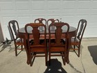 Rosewood Mother Of Pearl Oval Oriental Marble Dining Room Set With 6 Chairs
