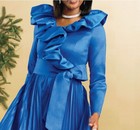 8 Ashro Blue Summer Formal Wedding Church Party Bubble Collar Fit- -flare Dress
