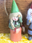Vintage Hand Carved Wooden Dwarf Gnome Folk Art Christmas Ornament Set 4 
