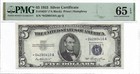 1953  5   Star          Silver Certificate  Pmg Gem Uncirculated 65 Epq Banknote 
