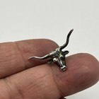 Solid Sterling Silver Longhorn Bull Cow Skull Brooch Tie Tack Lapel Pin     e 