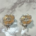 Chanel Cc Logo Earrings Clover Motif Rhinestone silver 2cm X 2 8cm