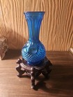 Vintage Blue Pressed Glass Thumbprint Hobnail Xo Bud Vase 6 1 4 
