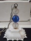 Vintage Mid Century Modern Hanging Swag Lamp Milk Glass W  Diamond Cut Crystals