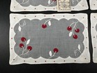 Vintage Cocktail Napkins Madeira Organdy Embroidered  Cherries  Linen Set Of 4