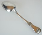 Antique Coin Silver Strawberry Pattern Table Serving Spoon - 8 5 8  - 57 8 Grams