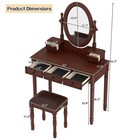 Vanity Desk W adjustable Angle Mirror vintage Vanity Makeup Table W stool Walnut