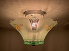 Antique Vtg Art Deco Semi Flush Mount Glass Ceiling Light Fixture Seafoam Green
