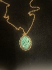Vintage 12k Gold Filled Chain Necklace W peking Glass Oval Green Pendant  read 
