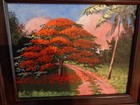K  Hair  2nd Generation Florida Highwaymen  Signed Poinsetta Tree Oil On Board