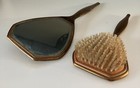 Vintage Victorian Ornate Bronze Brass Vanity Hand Held Mirror W  Matching Brush