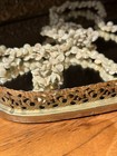 Mirrored Rectangular Vanity Tray With Ornate Metal Filigree Rim