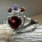 Garnet Claddagh Ring Irish Ireland Promise Engagement Ladies Ring 925