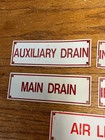 Vintage Fire Sprinkler Signs Aluminum Main Drain Inspector Test Air Line Lot  6 