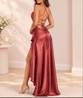 Sexy Dusty Rose Satin Maxi Dress     Elegant Backless Lace-up Formal Gown   High
