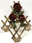 Vintage Copper Brass Roses On Lattice Butterfly Brutalist Metal Flower Art Decor