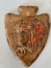 Vintage Native American Ceramic Wall Plaque 1970   s North Dakota Retro Signed
