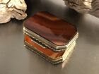 Vintage Italian Banded Agate Pill Box Engraved Antique 800 Sterling Silver