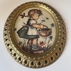 Framed Hummel Print Girl Basket Flowers German Evans Vintage Lithography Art 
