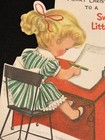 Vintage Hallmark Christmas Card Cute Blonde Girl Writing Letter To Santa Unused
