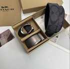 Coach Men   s Reversible Belt Set One Size Black gray Logo Pattern Adjustable