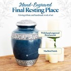 Large Blue Cremation Urn Handcrafted Aluminum 10x7-inch For Adult Ashes