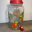 Vintage Gallon Glass Sun Tea Peaches Red Lid Fruit  Pattern