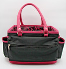 Craft Organizer Tote Bag Floral Black Pink Handles Multi Pockets Compartments