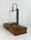 Apothecary Scale On Wood Drawer Box C1875 Pedestal W Lift Key Glass Pans Balance