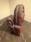 Vintage Wood Carved Native American Women W child Bust Sculpture  Statue