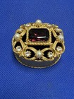 Vintage Florenza Signed Gold Tone Faux Pearls Rhinestones Pill Trinket Box