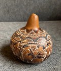 Peruvian Etched Carved Gourd Rattle Intricate Design Folk Art Scene Alpaca