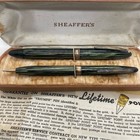 Sheaffer Pen Co  Fountain Pen   Pencil Set 14k Gold Nib Green   Black White Dot