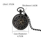 Mens Luxury Pocket Watch Mechanical Black Retro Steampunk Skeleton With Chain