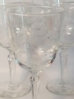 Set Of 4 Vtg Etched Wine Glass Floral Faceted Stem Barware Retro Elegant 7  