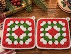 Vintage Handmade Crochet Christmas Potholders Set Of 4 Red Green Granny Square