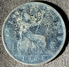 Antique 1861 Young Queen Victoria Copper Half Penny Coin Bun Head Great Britain 