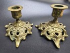 Vintage French Rococo Style Footed Brass Ornate  Candlestick Holders Baroque 