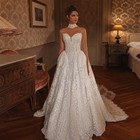 Luxury Lace Wedding Dress Strapless Corset Draped A-line Sweep Train Bridal Gown